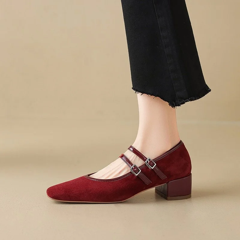 Retro Square Toe Mary Jane Pumps with Chunky Heel
