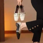 Square Toe Low Heel Woven Fabric Pumps for Women