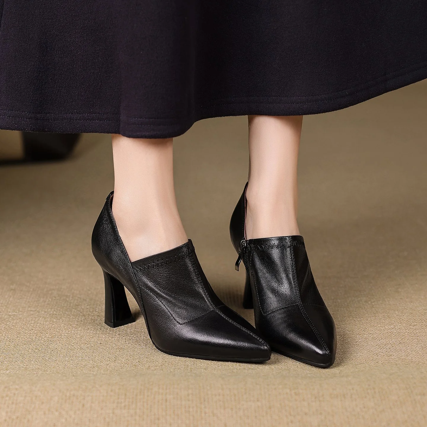 Elegant Pointed Toe Leather Pumps with Super High Spike Heels