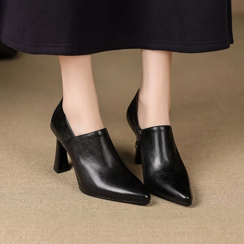 Elegant Pointed Toe Leather Pumps with Thin Heel and Zipper
