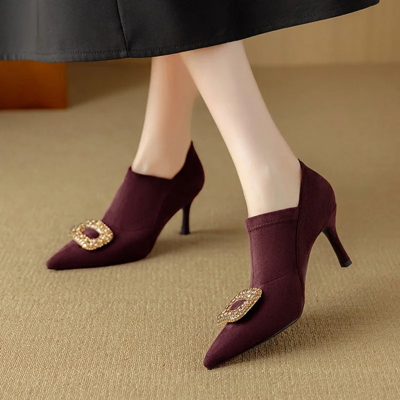 Elegant Pointed Toe High Heel Pumps with Zip & Square Button