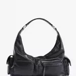 Women's Crackled Effect Punk Style Shoulder Hobo Bag - Motorcycle-Inspired Luxury