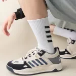 Black & White Stripe Crew Socks for Men – Trendy Sports & Skateboard Long Sox