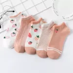 5 Pairs Fashionable Cotton Strawberry Low Cut Ankle Socks for Women & Girls