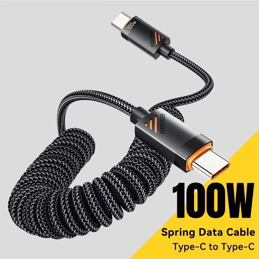 100W Retractable Type-C Fast Charging Cable for Phones, Tablets & Laptops