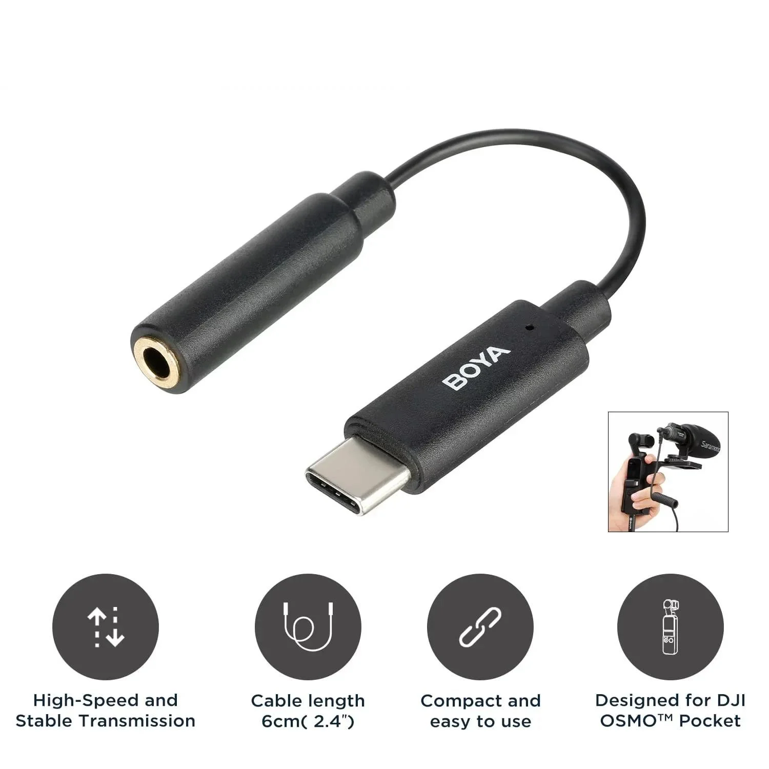 3.5mm TRS to Type-C Audio Adapter for DJI OSMO Pocket 1/2 Microphones