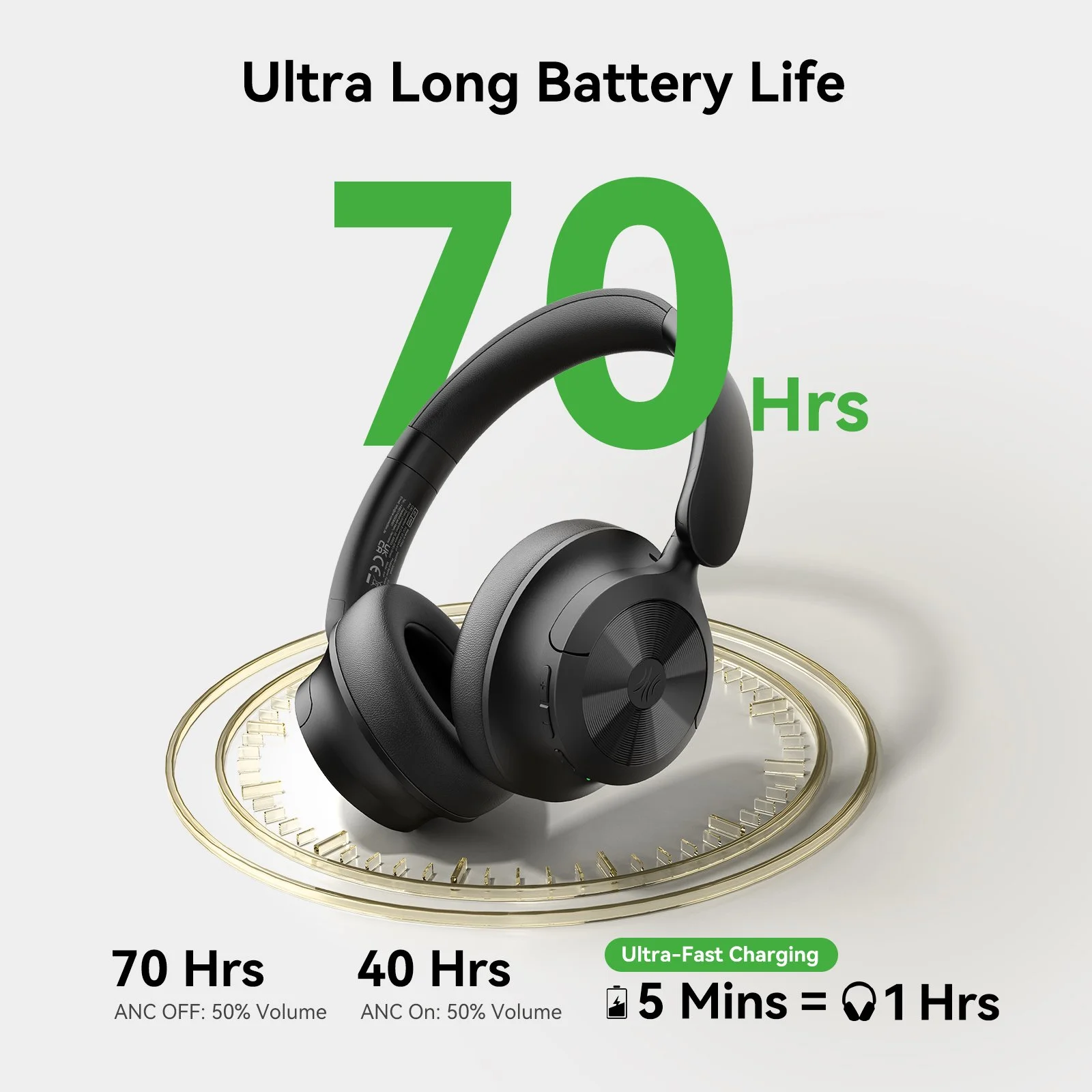 Wireless Bluetooth Headphones with Hybrid ANC, 70H Battery
