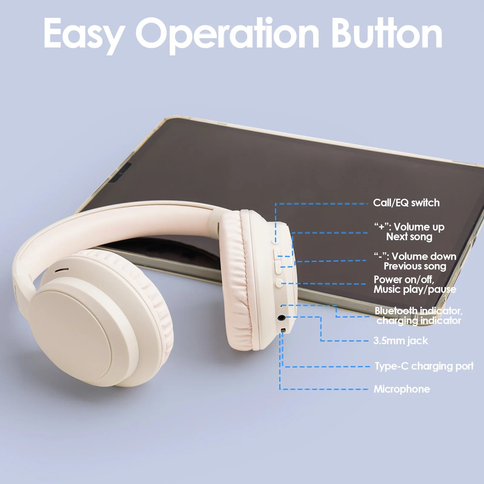 Wireless Foldable Bluetooth Headphones, 60H Playtime, 3 EQ Modes, BT 5.4