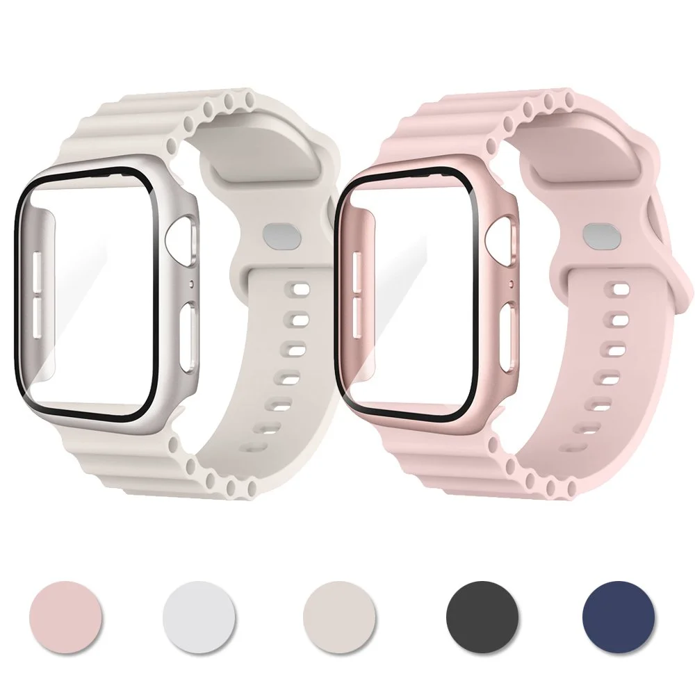Protective Glass Case & Silicone Band for Apple Watch (38–46mm)