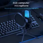 USB Gaming Microphone for PC – Condenser Mic with RGB Indicator and Tripod Stand