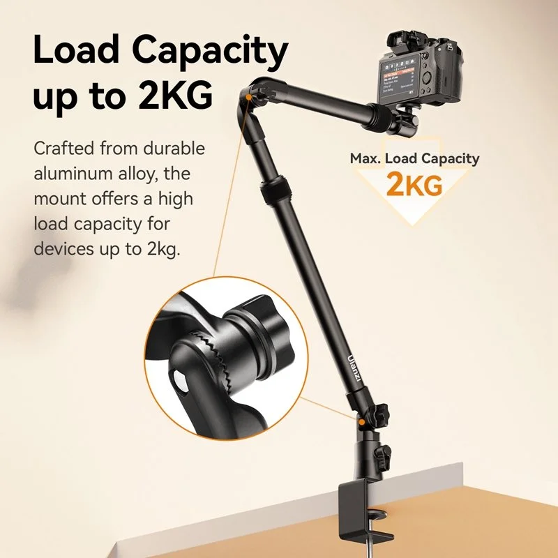 Adjustable Camera Desk Mount Stand with Holding Arm for Mirrorless Gear