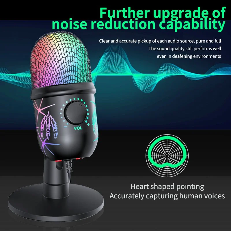 USB Gaming Microphone with RGB, Noise Cancellation & Headphone Jack