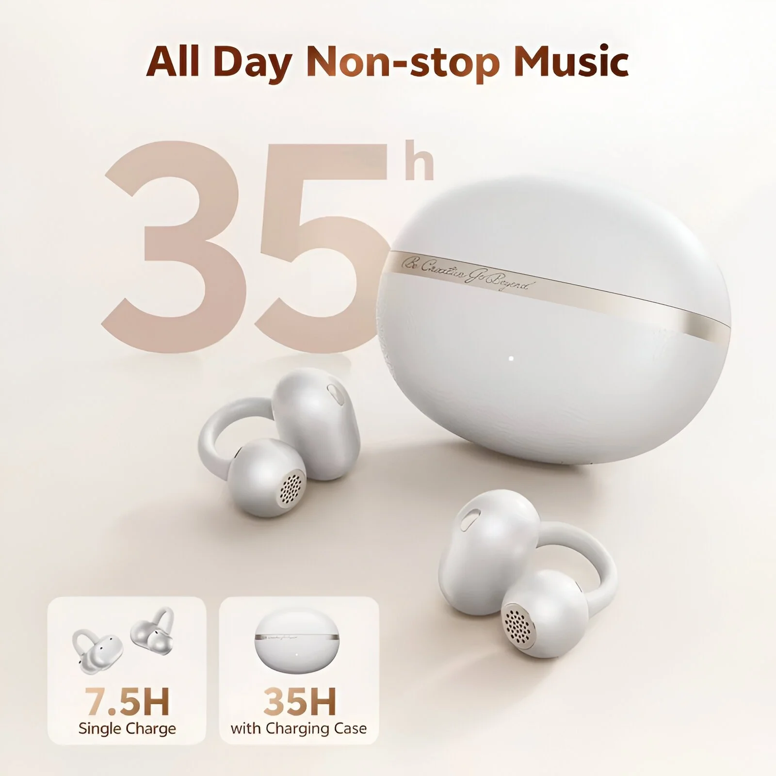 Open-Ear Clip-On Wireless Earbuds Bluetooth 6.0 with AI Clear Calls & Bass Boost
