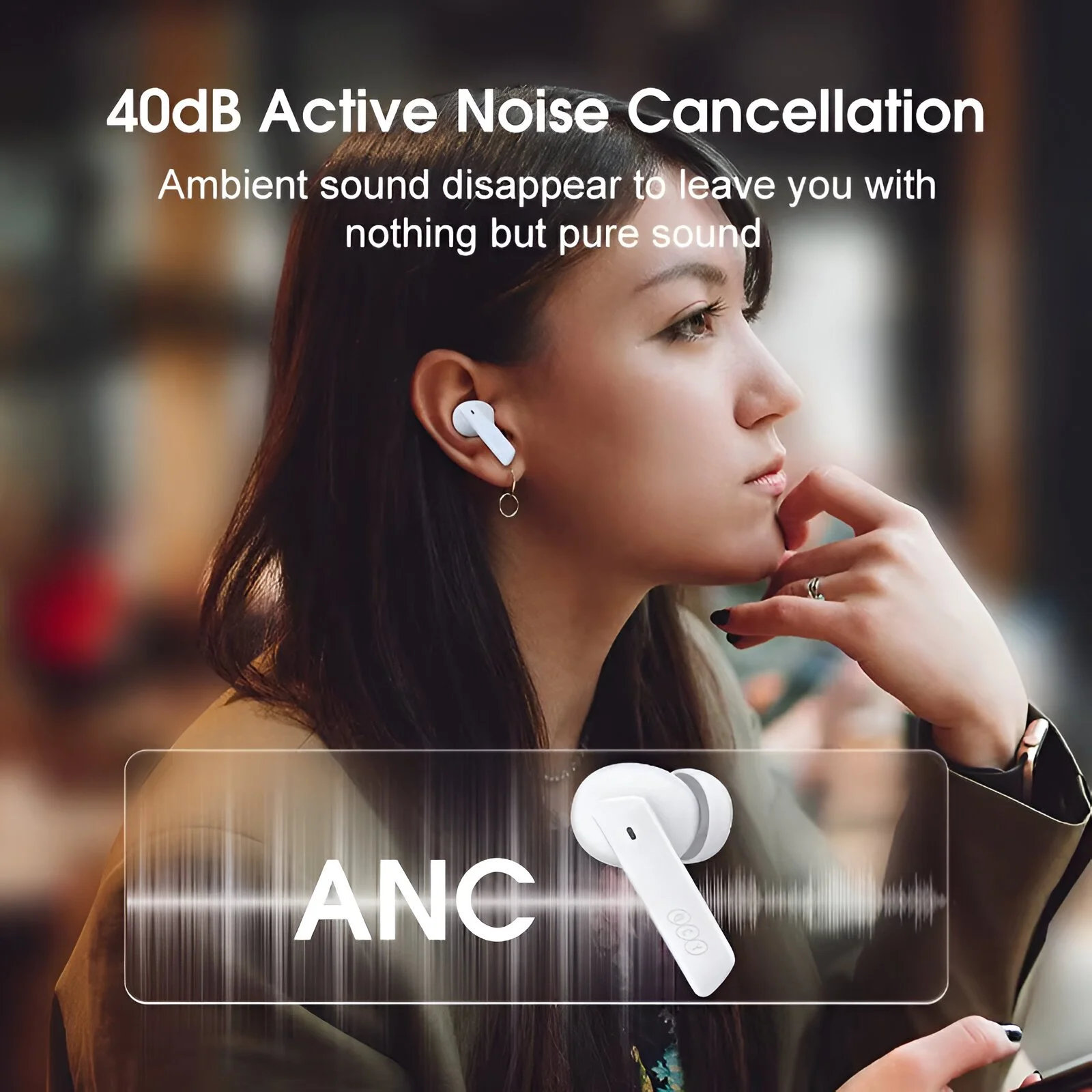 Wireless ANC Earbuds with 40dB Noise Canceling, Bluetooth 5.2 & 30H Playtime