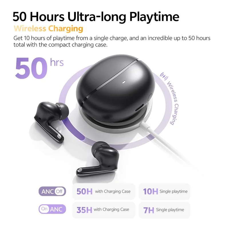 Adaptive ANC Wireless Earbuds with Hi-Res Audio, 50-Hour Playtime