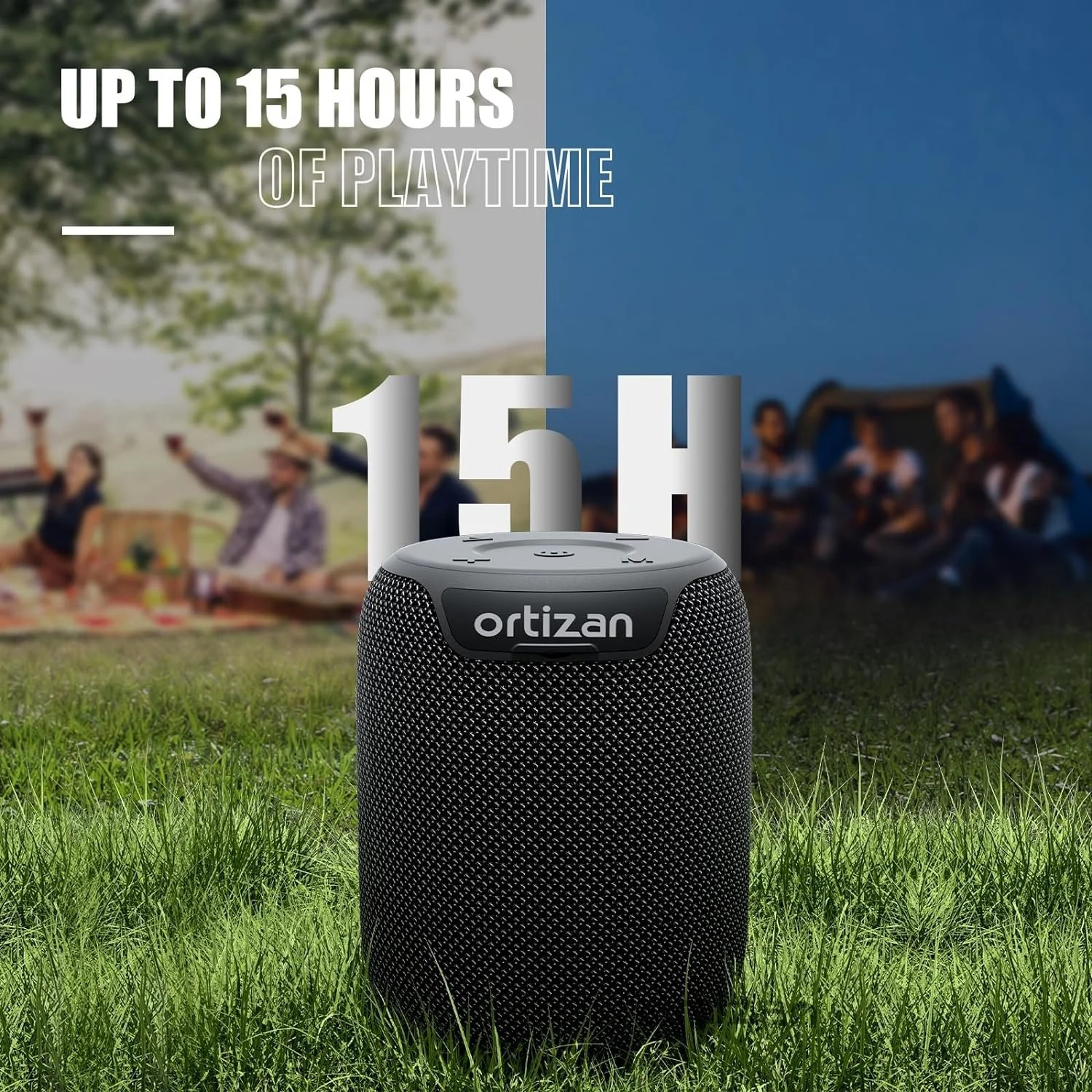 15W Portable Bluetooth Speaker with Deep Bass, IPX7 Waterproof & Stereo Pairing