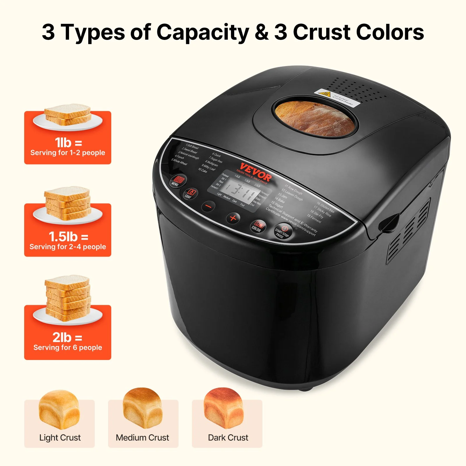 Automatic Ceramic Bread Maker with Gluten-Free Program & 3 Loaf Sizes