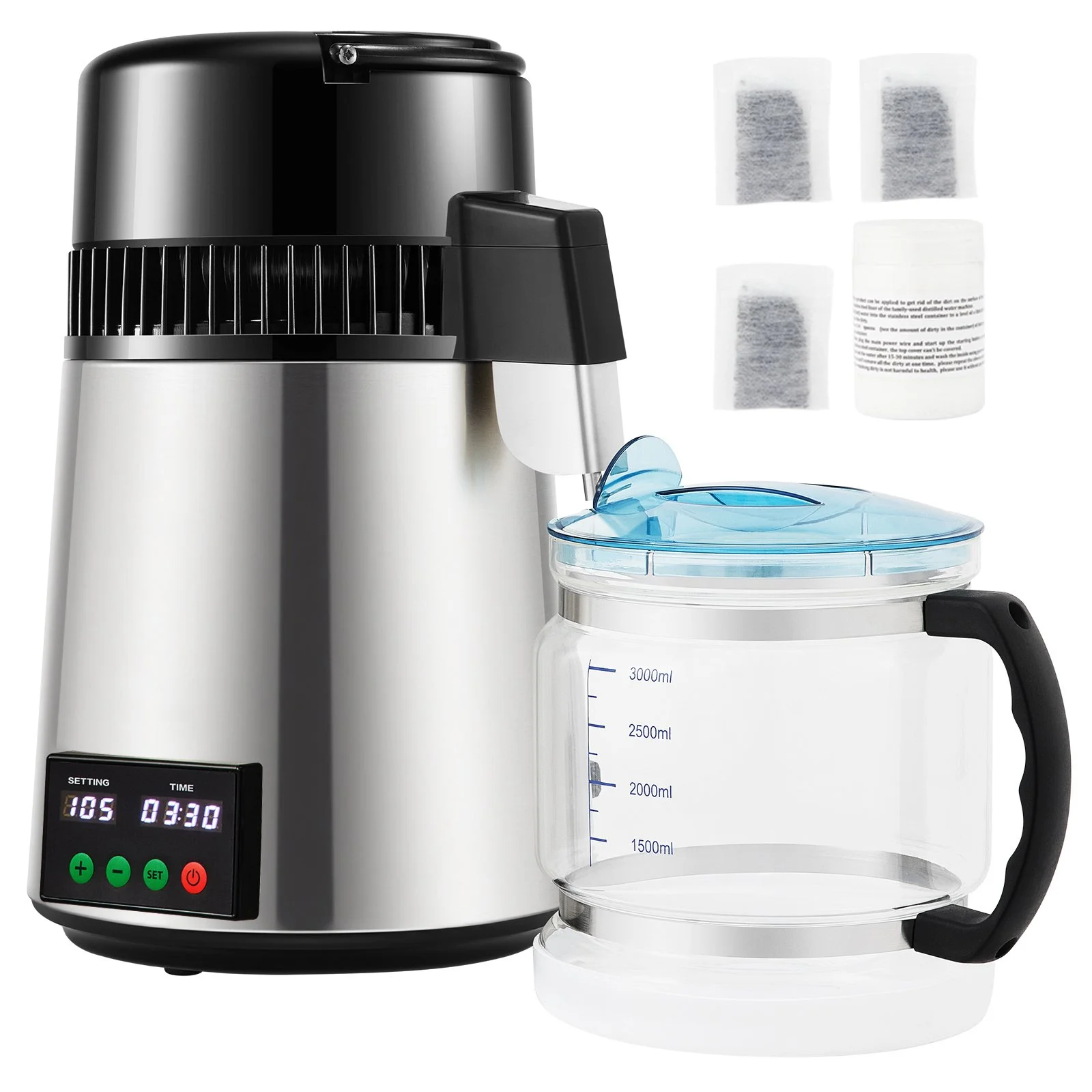 4L Countertop Water Distiller with Touch Screen & Glass Carafe
