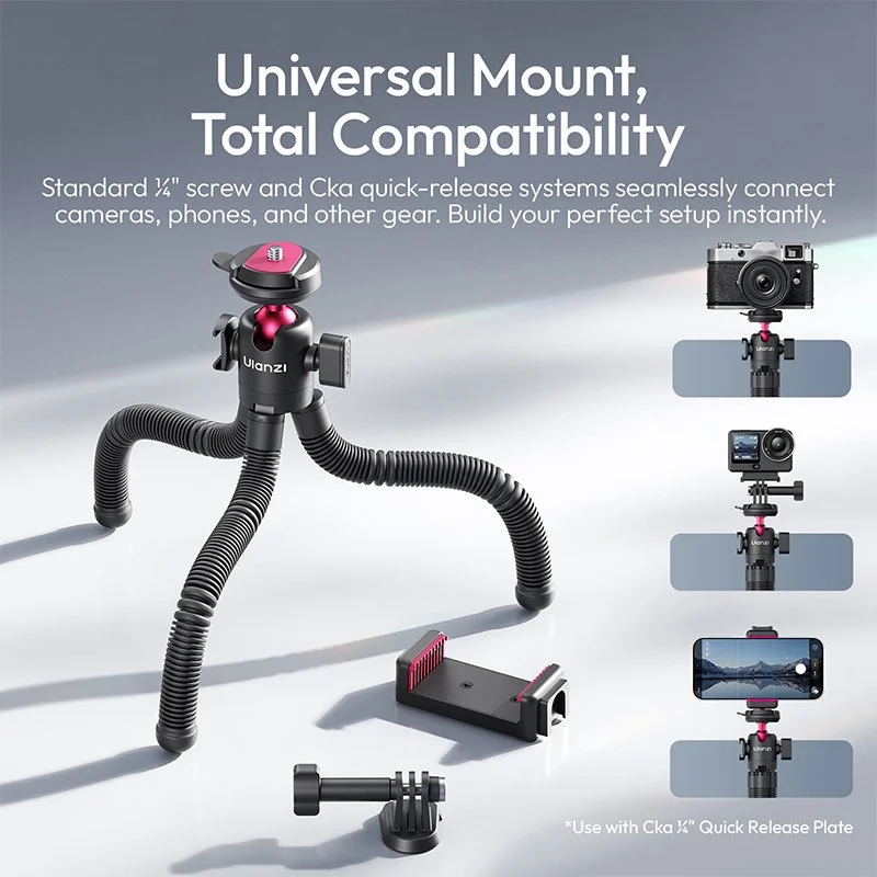 Flexible Octopus Tripod with Quick Release for Cameras & Smartphones