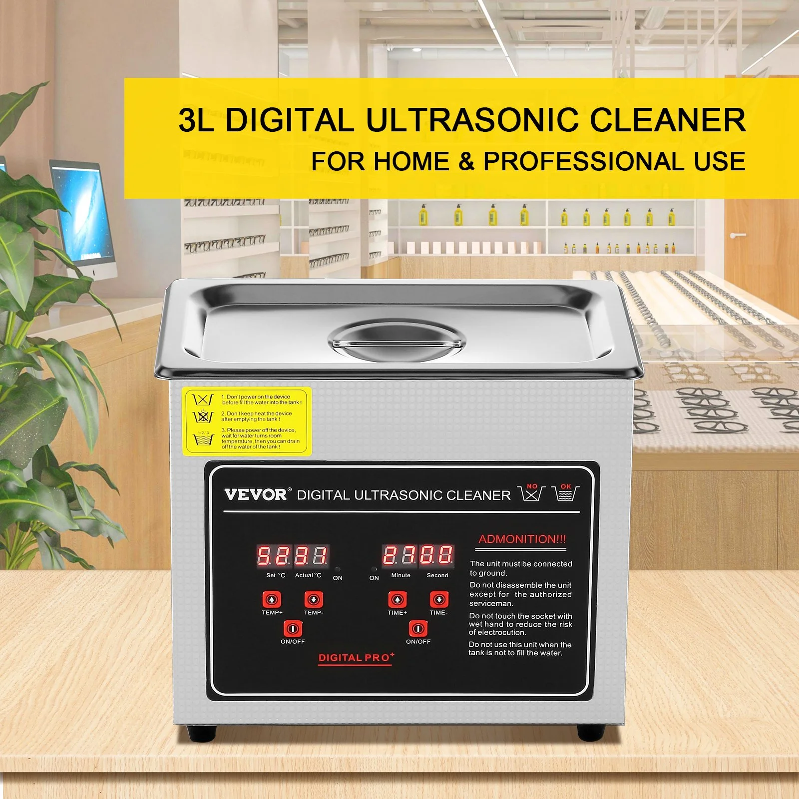 Ultrasonic Cleaner with Heater, Stainless Steel Tank