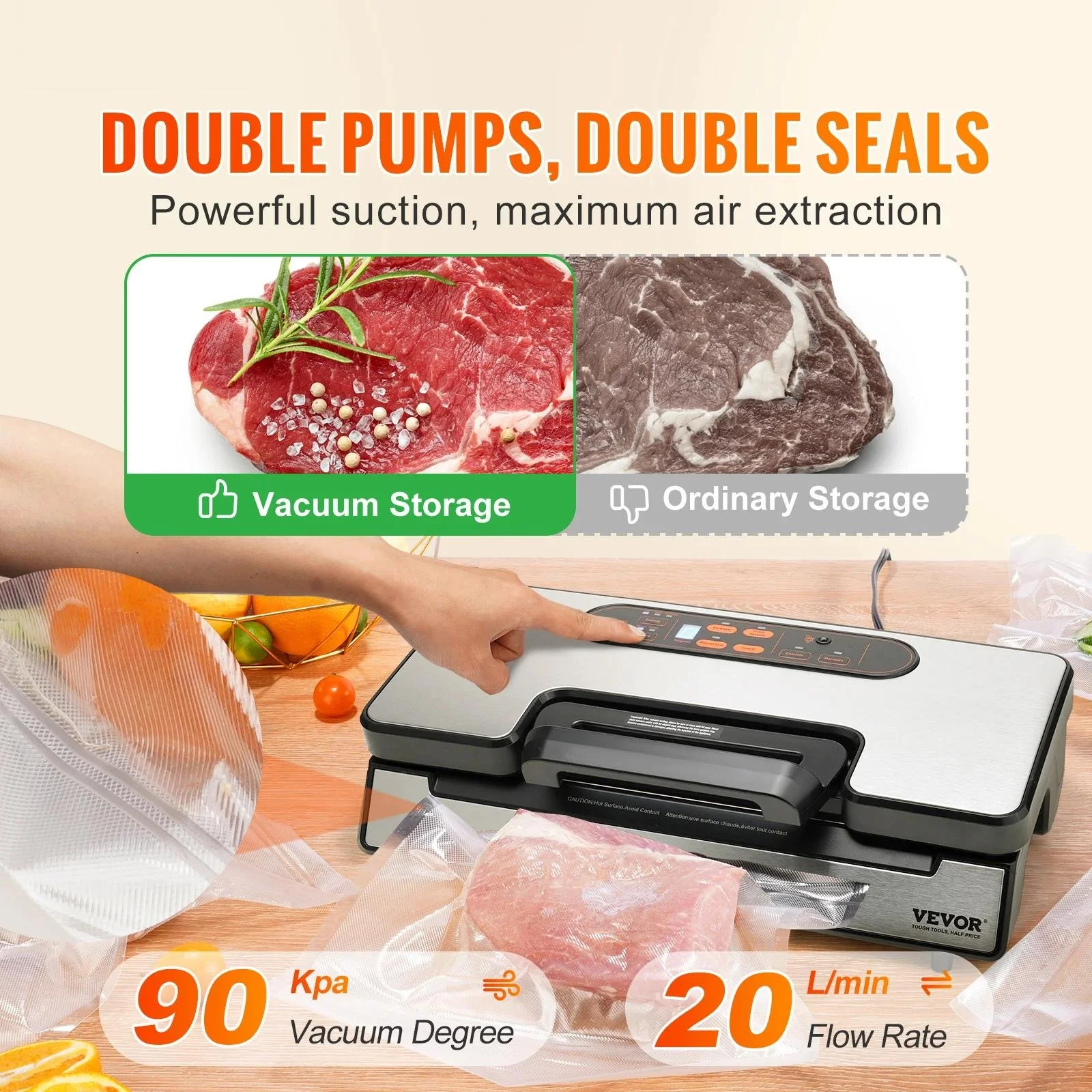 Powerful Kitchen Vacuum Sealer Machine with Cutter & Starter Bags