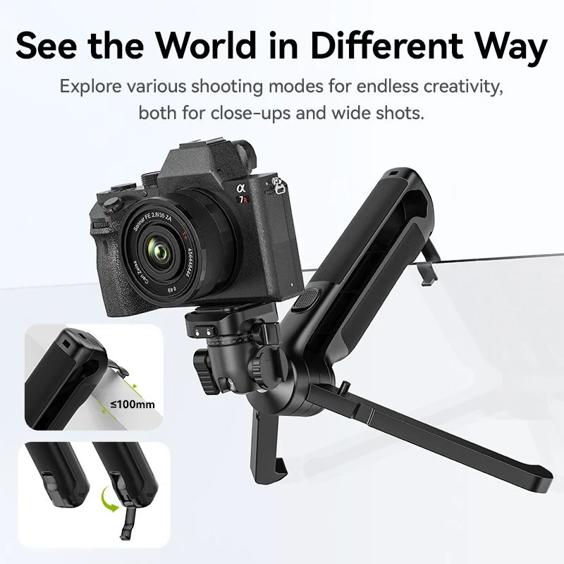 Quick Release Mini Tripod Handle with 180° Tilt and Hidden Hook