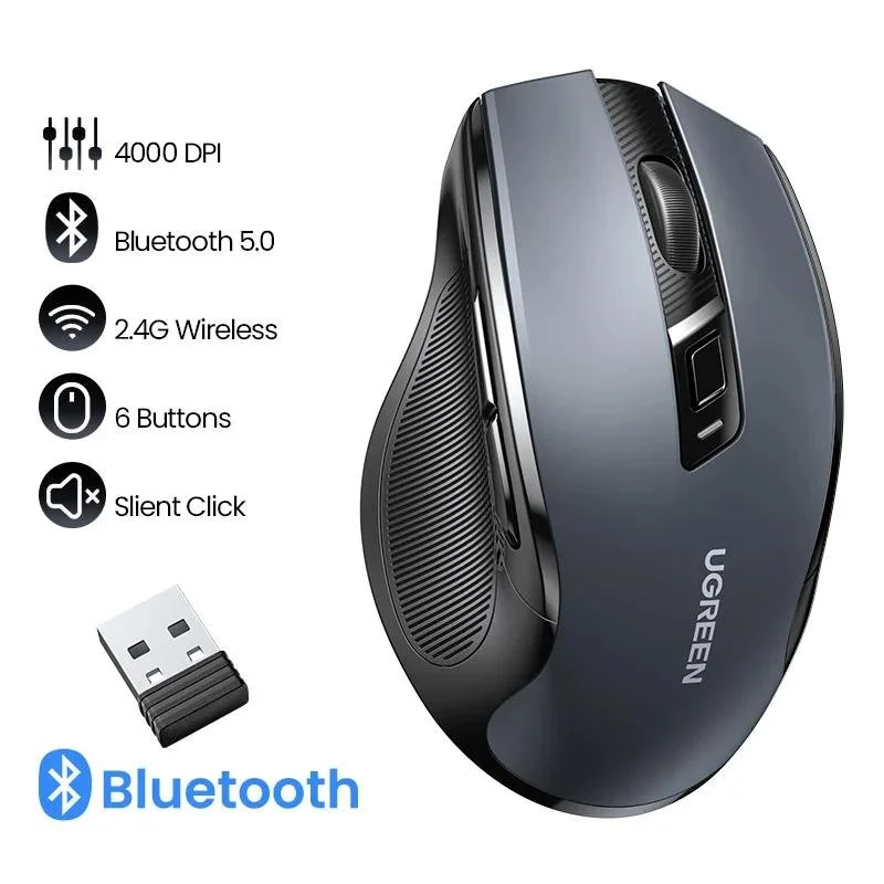 Dual Mode Silent Wireless Mouse with Bluetooth & 2.4G, 4000 DPI Ergonomic