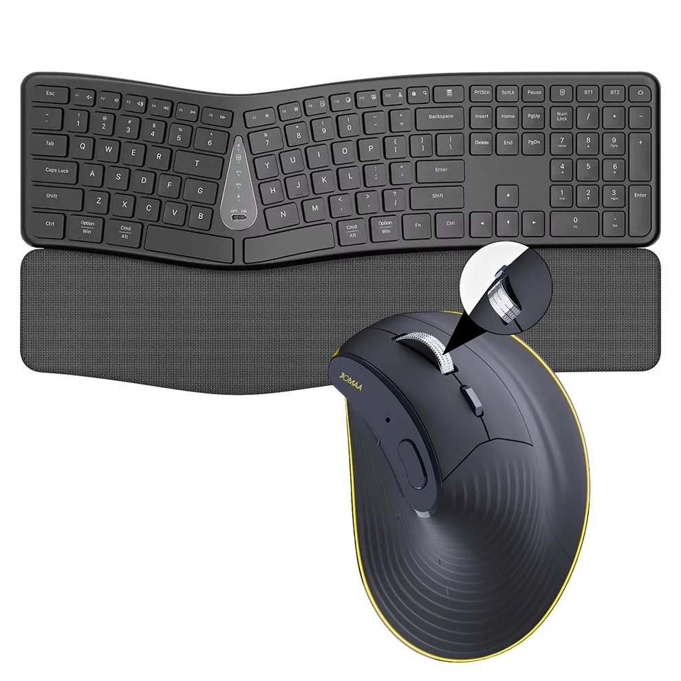 Ergonomic Wireless Keyboard & Mouse Combo with Palm Rest and Multi-Device