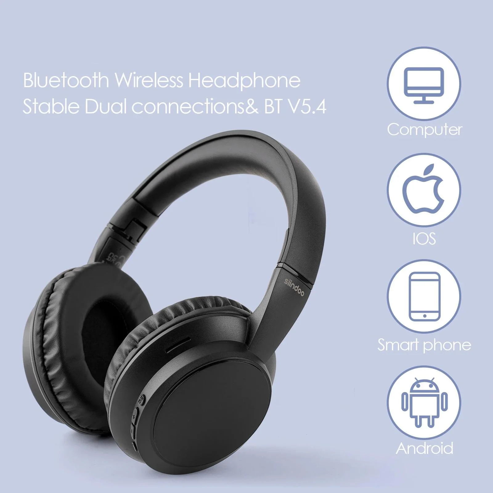 Wireless Over-Ear Bluetooth Headphones with 60H Playtime & Foldable Design