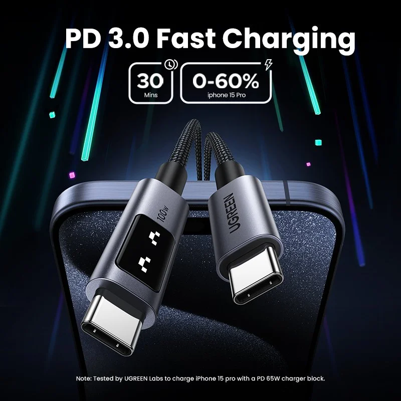 100W USB-C to USB-C Fast Charging Cable for Laptops & Phones