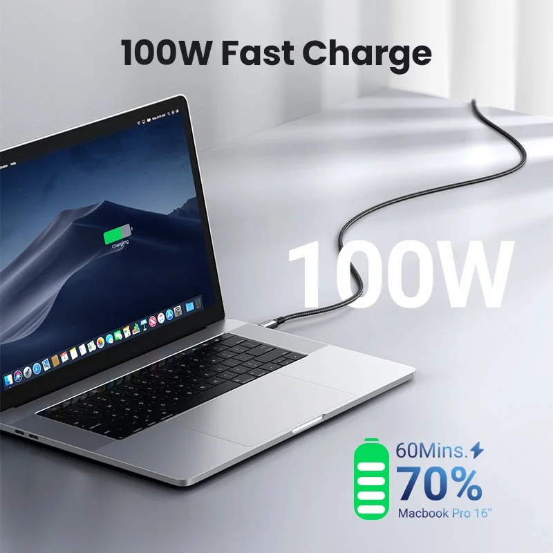 100W USB-C to USB-C Fast Charging Cable with Nylon Braided Design