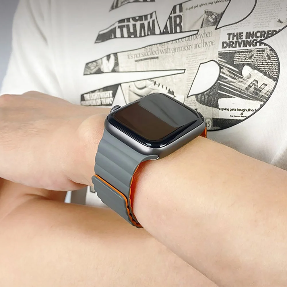 Magnetic Silicone Sport Strap for Smartwatch Bands 40–49mm