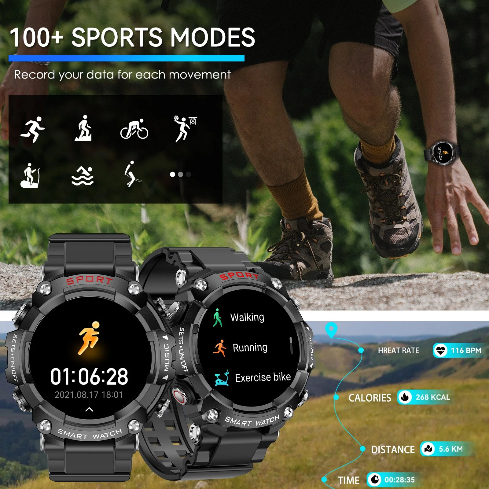 Smart AMOLED Watch with In-Ear Bluetooth Headset & Health Tracking