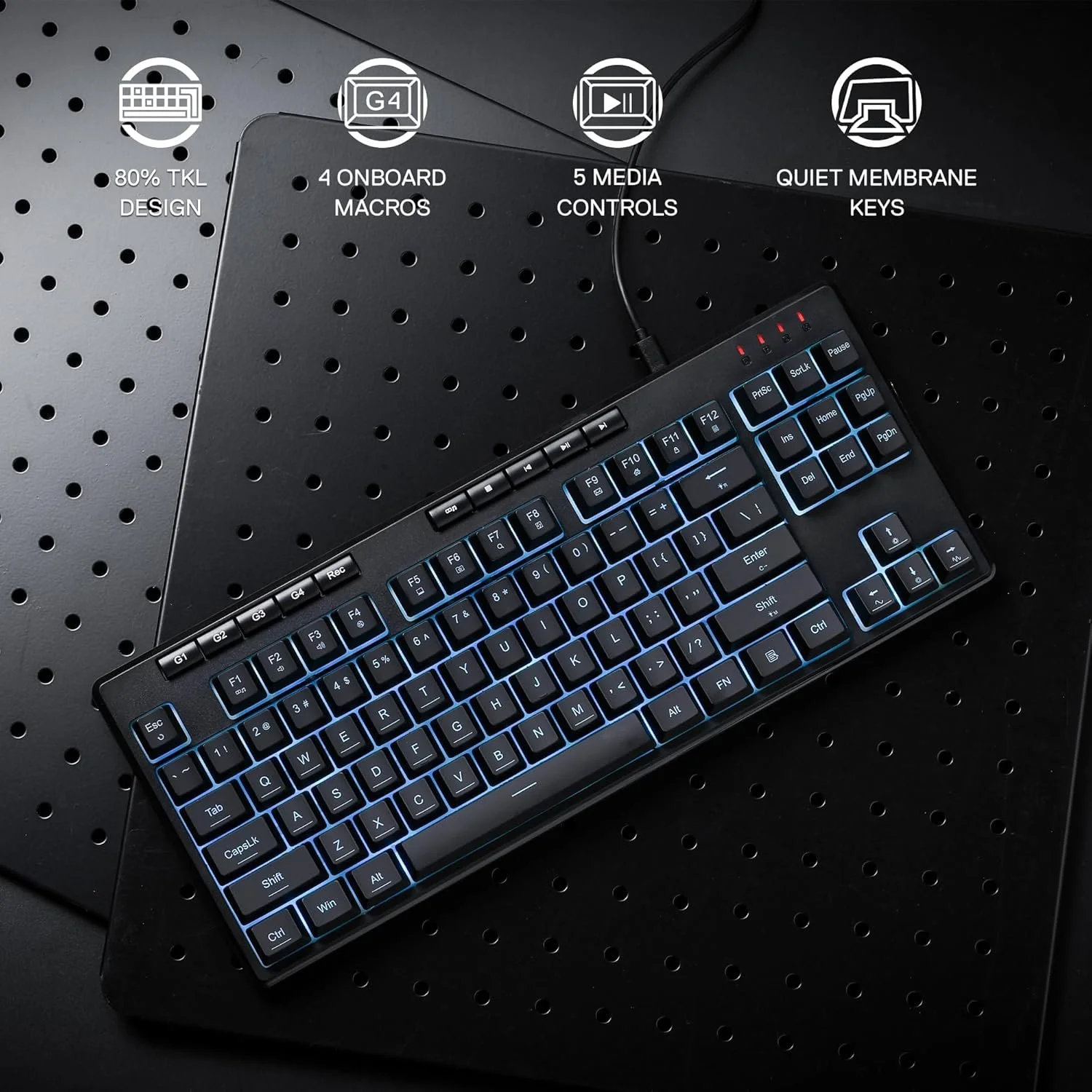87-Key TKL Wired RGB Membrane Gaming Keyboard with Smooth Linear Switch