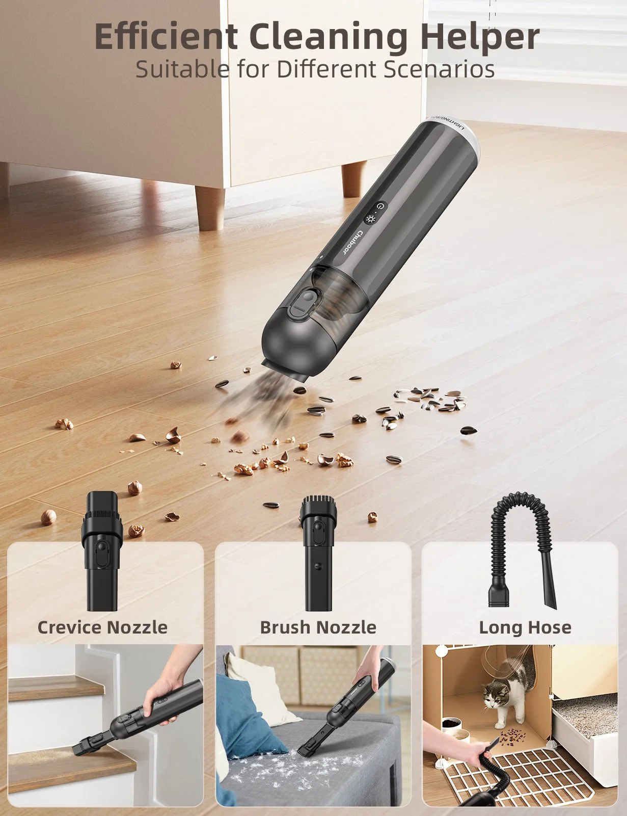 Strong Wireless Portable Car Vacuum Cleaner - 12000Pa Cyclonic Suction for Home & Car