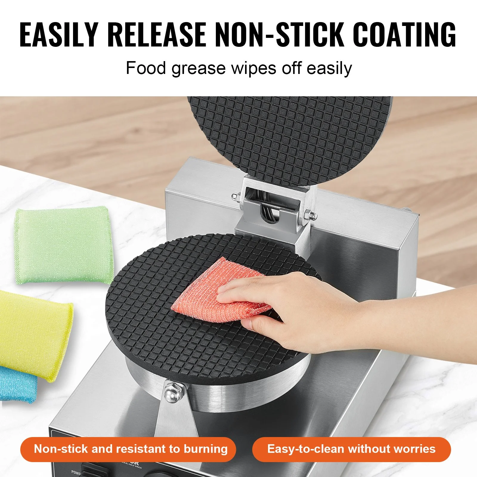 Electric Ice Cream Cone Maker - Commercial 1230W Non-Stick Waffle Mold with Temperature and Time Control
