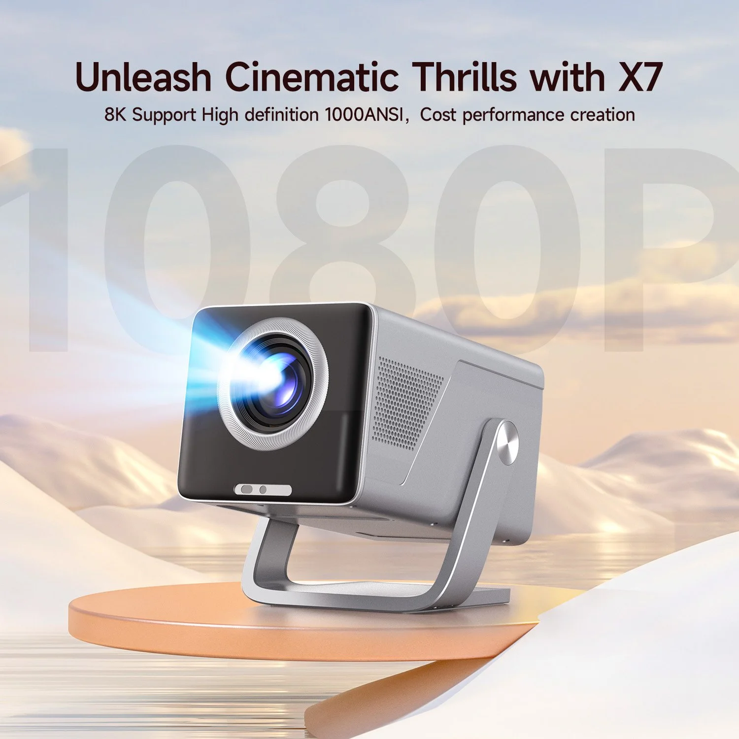 8K HD 1080P Projector with Android 14, WiFi 6, Bluetooth 5.4, 5W Speaker – Outdoor Home Theater
