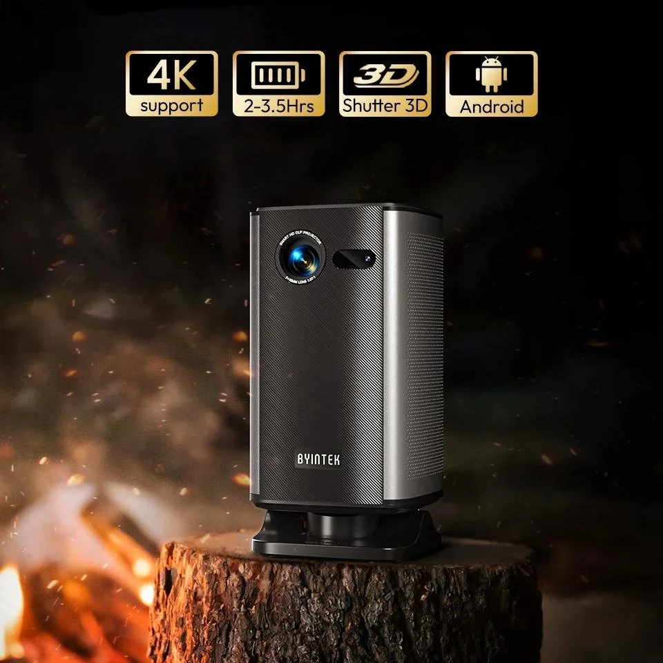 Portable 4K Mini Projector with Battery, WiFi, Auto Focus & 3D Support