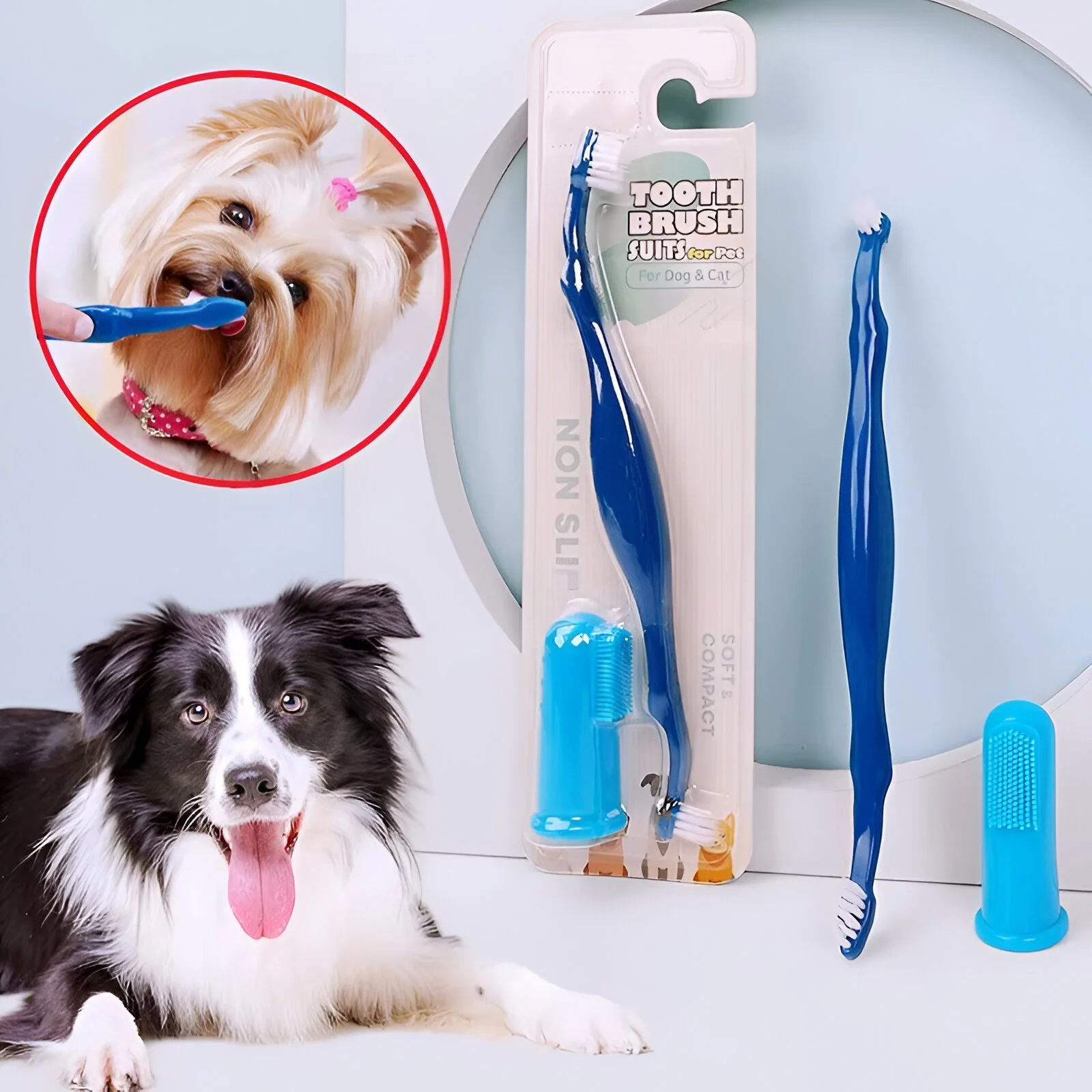 Double-Head Dog & Cat Toothbrush Set – 2PCS Pet Oral Care Cleaner