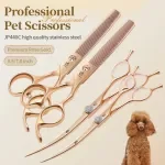 6.5/7.0 Inch Rose Gold Curved Dog Grooming Thinning Scissors – Serrated V-Teeth
