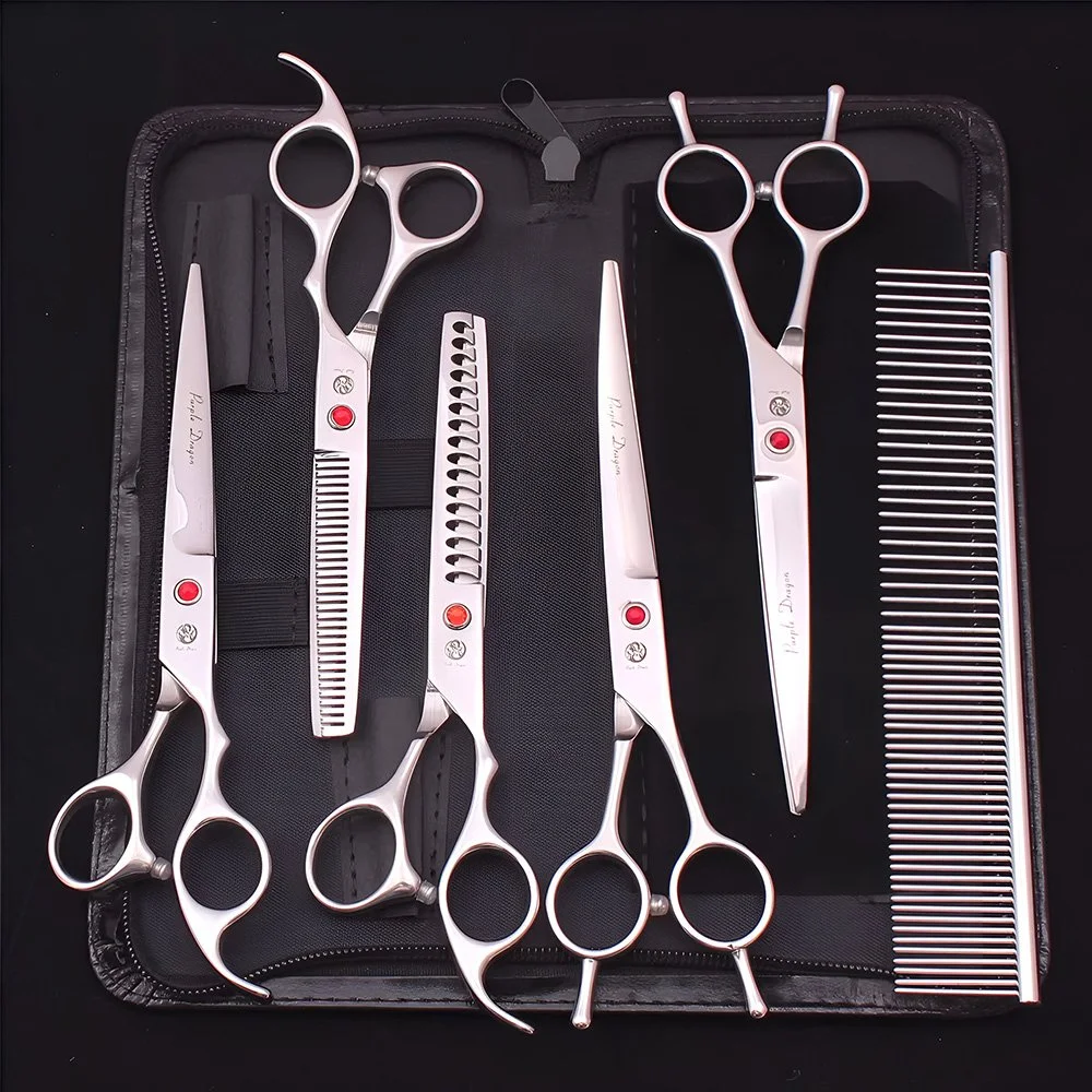 Professional Dog Grooming Scissors Set – Stainless Steel Curved & Thinning Shears