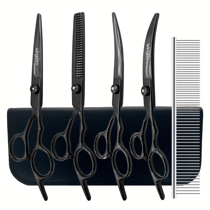 6.5" Professional Dog Grooming Scissors Set - Straight, Curved & Thinning Shears
