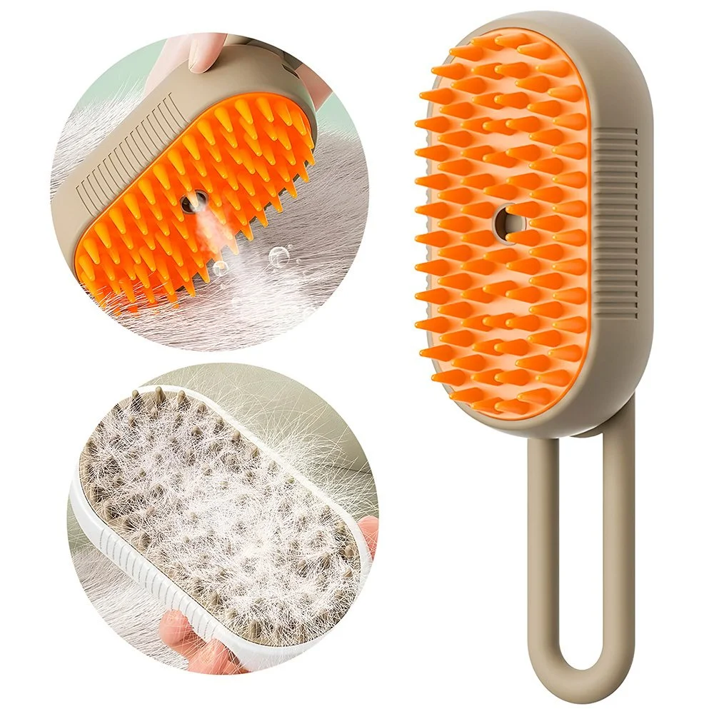 3-in-1 Electric Dog Steamer Brush for Grooming, Massage, and Hair Removal