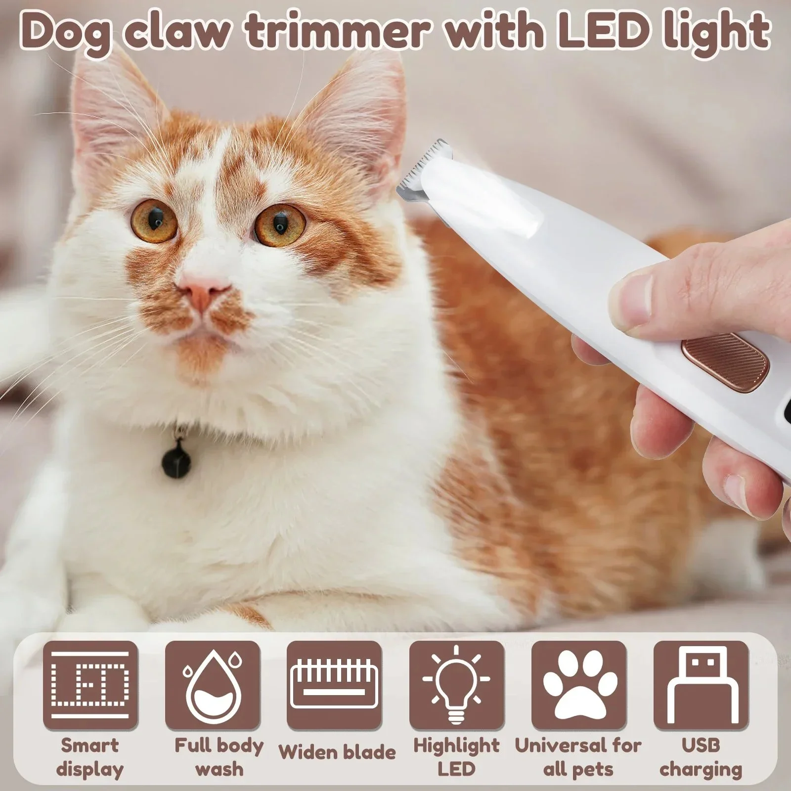 LED Dog Paw Trimmer with Waterproof Design & Widened Blade for Precise Grooming