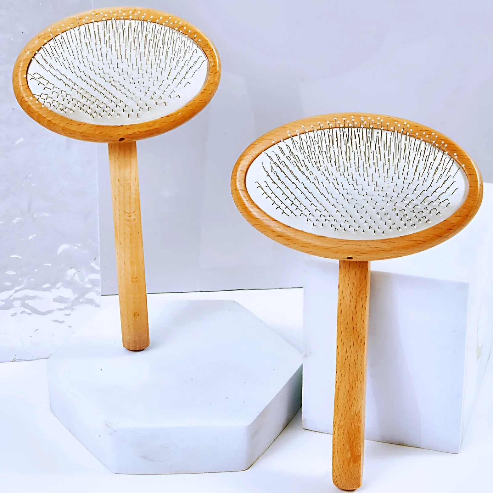 Wooden Dog & Cat Grooming Brush with Beads – Detangler & Massage Comb