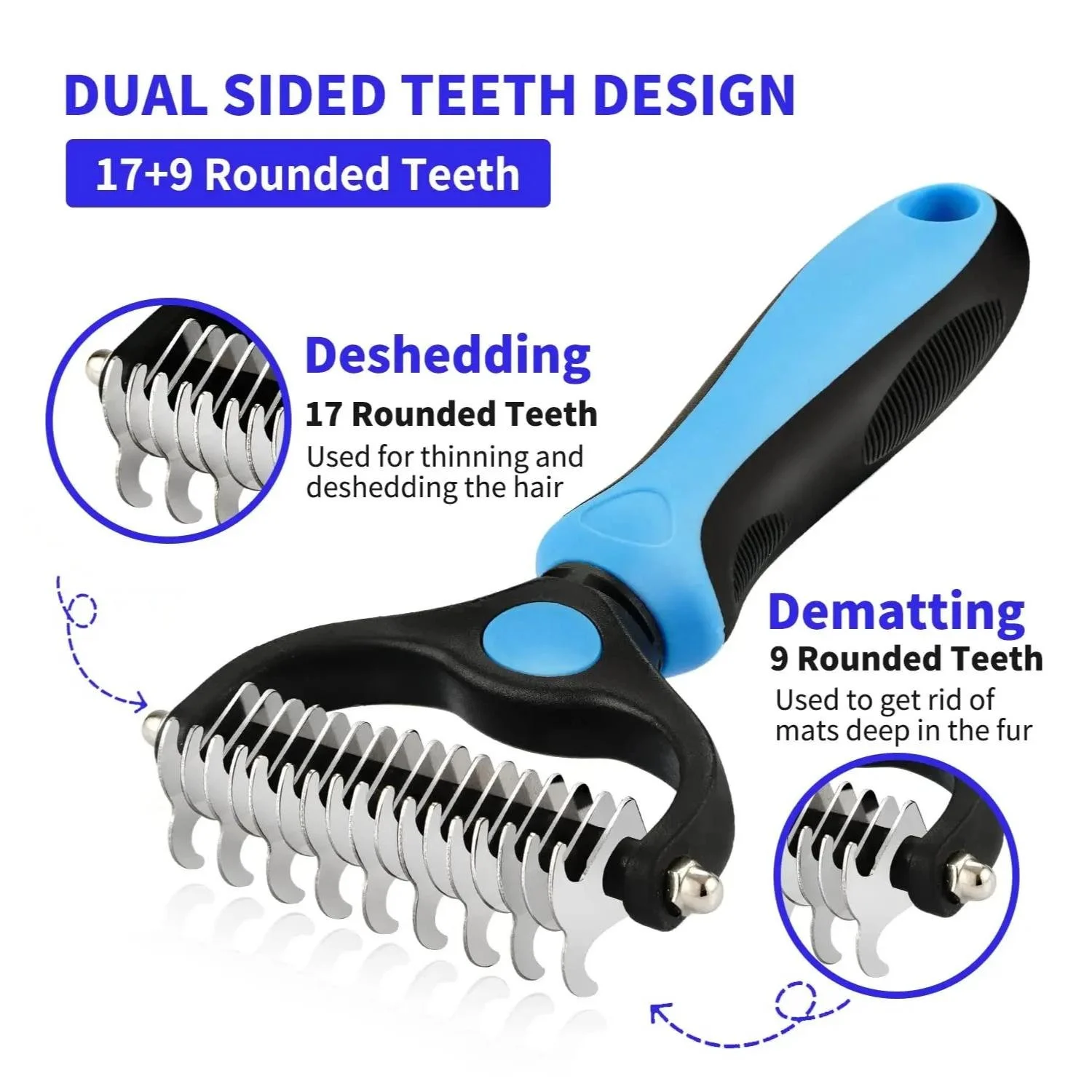 Dual-Sided Pet Deshedding Brush - Dog & Cat Grooming Tool with Stainless Steel Teeth