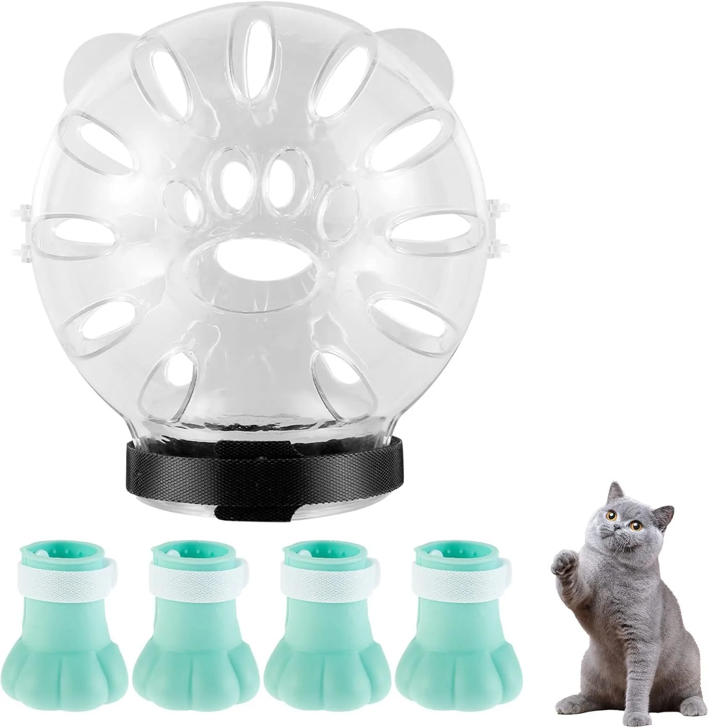 Breathable Cat Muzzle & Silicone Boots Set