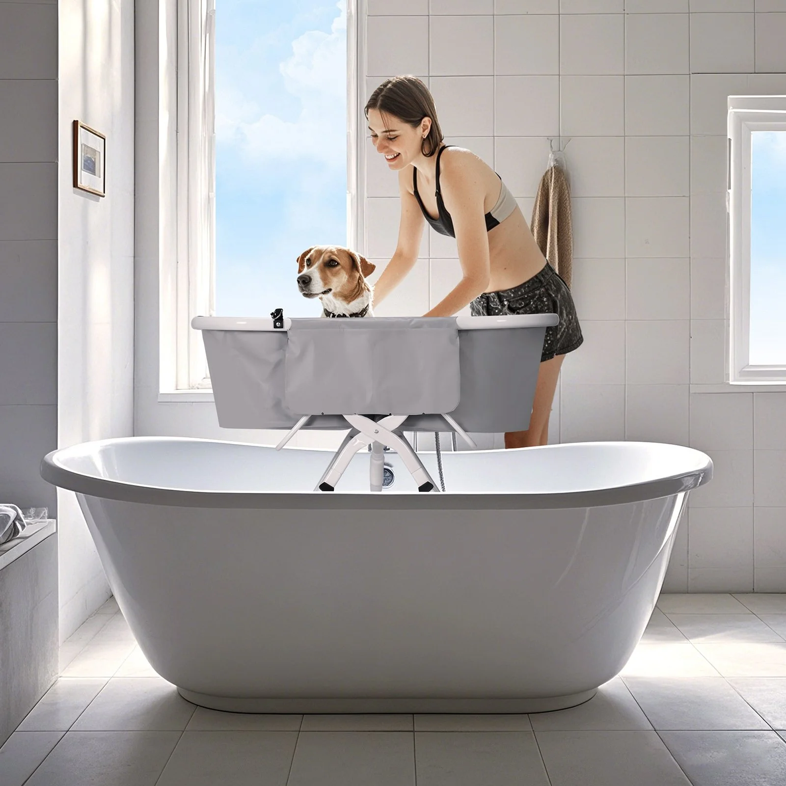 Portable Foldable Elevated Pet Bath Tub for Small and Medium Dogs