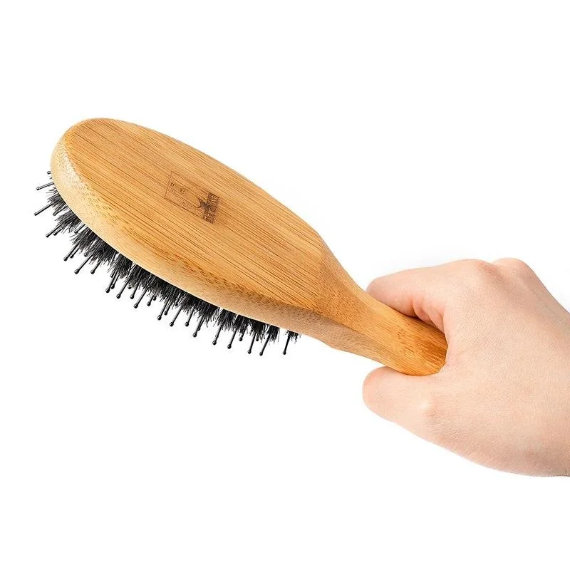 Portable Pet Grooming Brush with Eco-Friendly Bamboo Handle