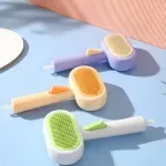 Double-Sided Cat Grooming Comb with Self-Cleaning Brush
